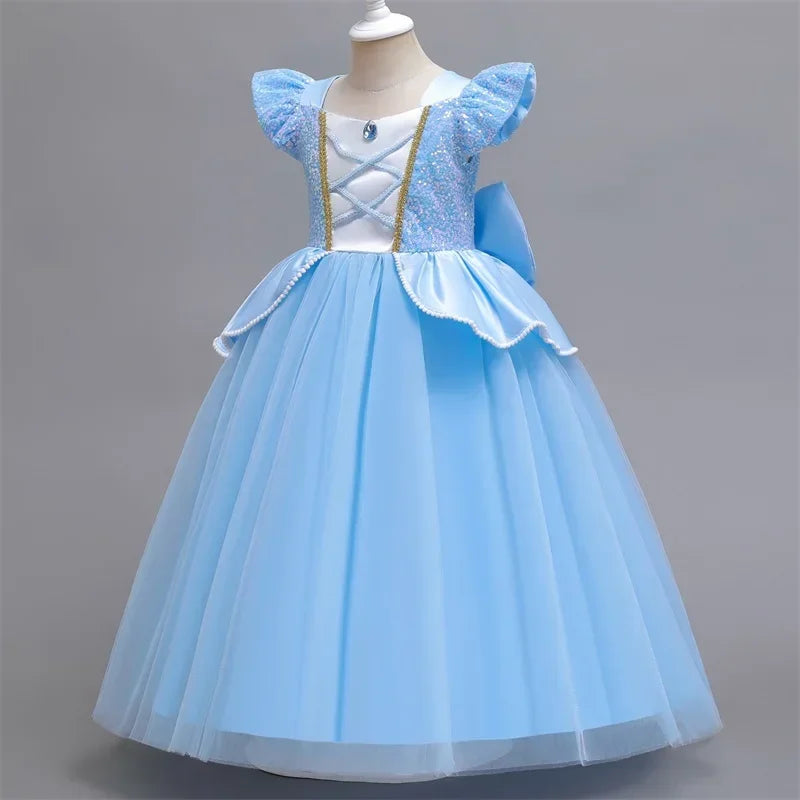 Cinderella Princess Costumes for Girls Halloween Disguise Carnival Cosplay Costume Kids Sequin Fluffy Mesh Evening Party Dresses