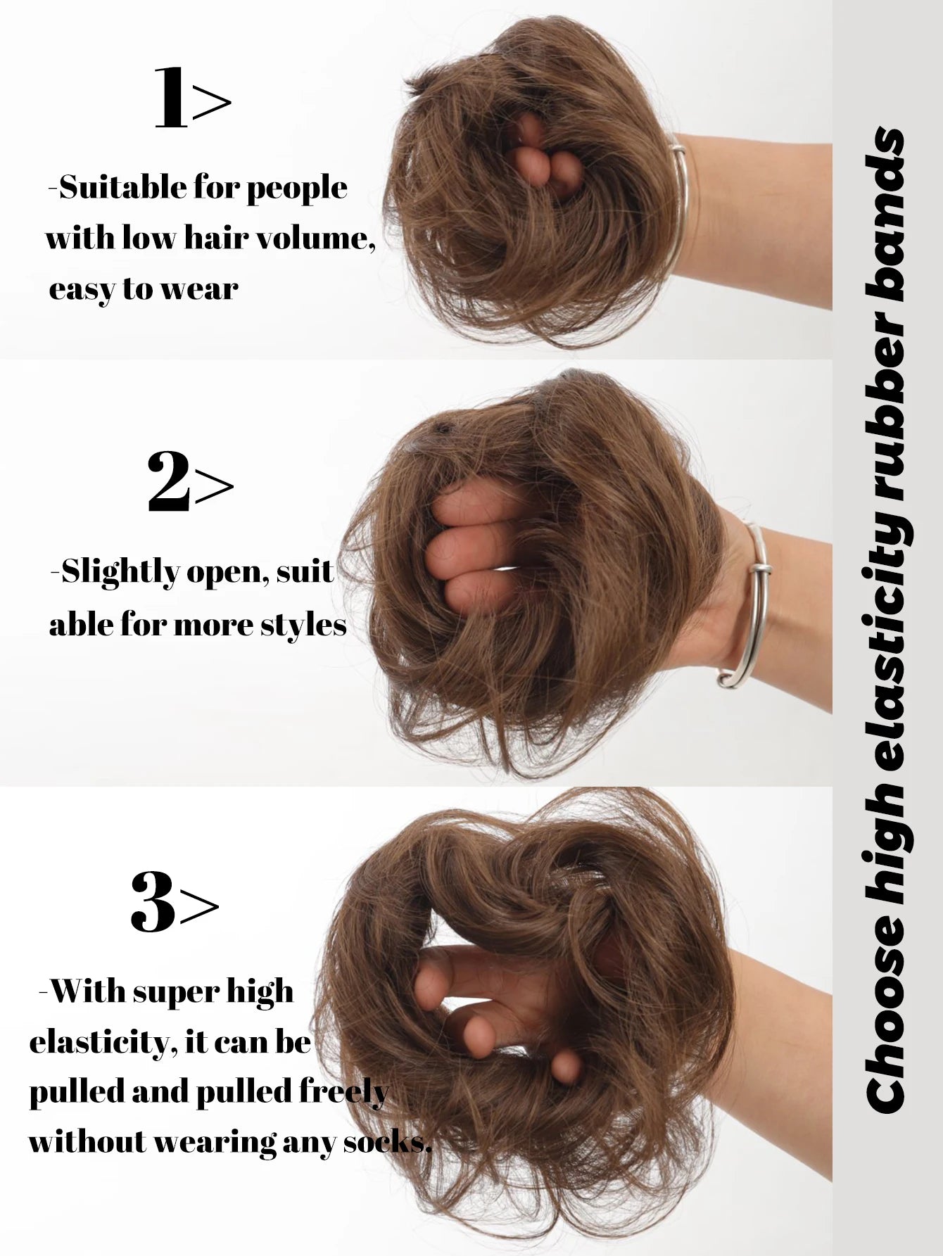 YELOWTIM Synthetic Chignon Elastic Rubber Band Fake Hair Bun Clip in on Hair Tail Extension Updo Hair Piece Ponytail For Women