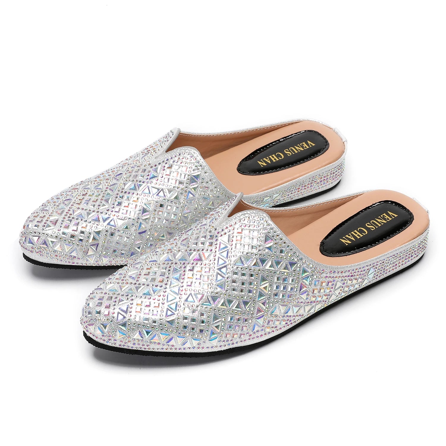 2025 Latest Design Nigeria Silver Color Half Shoes Elegant Flat Shoes for Woman Fashion Comfortable Party Slippers