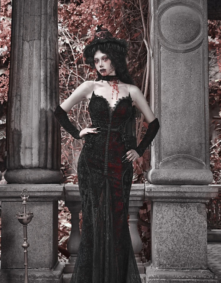 Original Gothic Love Velvet Flash Fishtail Dress 2025 Autumn New Japanese Sexy Girl Slim Elegant Long Halloween Lolita Dresses