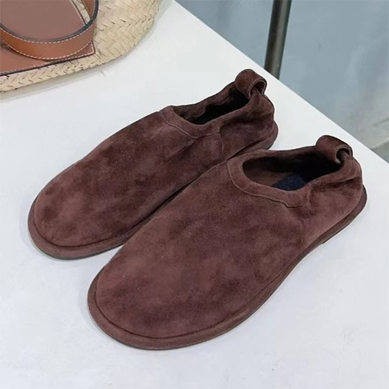 High Quality Suede Leather Loafers Women Round Toe Slip-On Casual Flat Shoes Woman Daily Lightweight Comfort Walking Shoes Woman