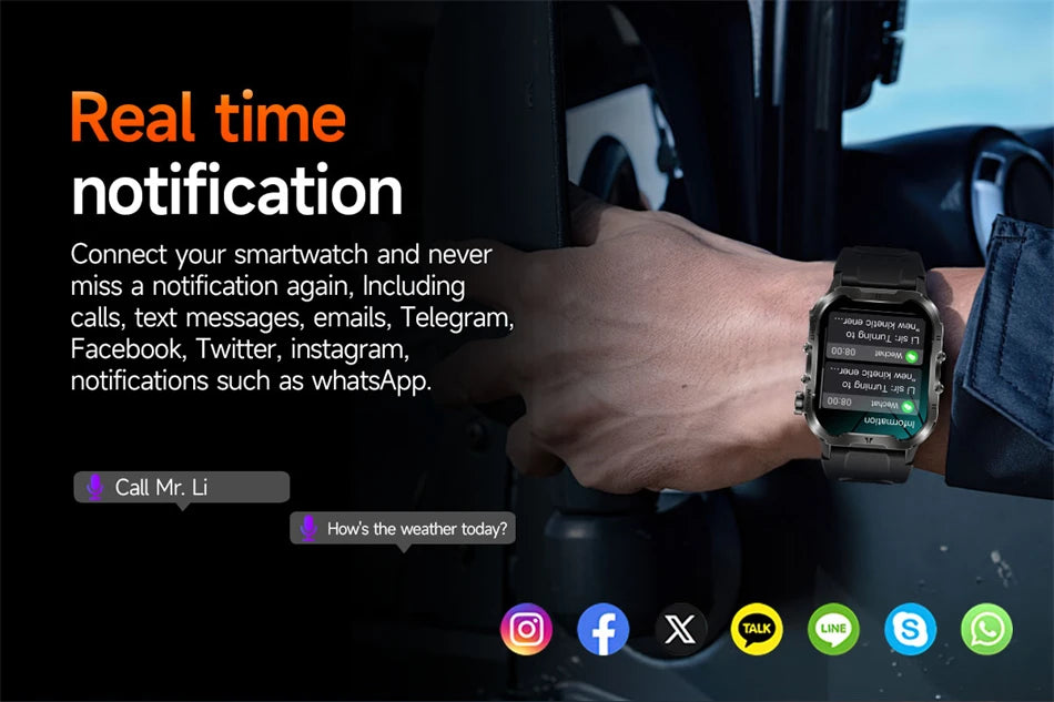 2024 New For Xiaomi Military Smart Watch Men Outdoor Sports Flashlight Fitness Watches Health Monitor 1.96" BT Call Smartwatch