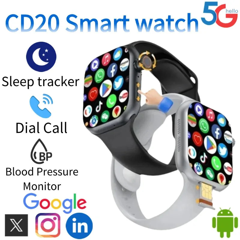 2025 5G Smart Watch Global Version 2.29 Inch AMOLED Screen 180 Degree Rotating Camera SIM Card WiFi GPS Video Call Support