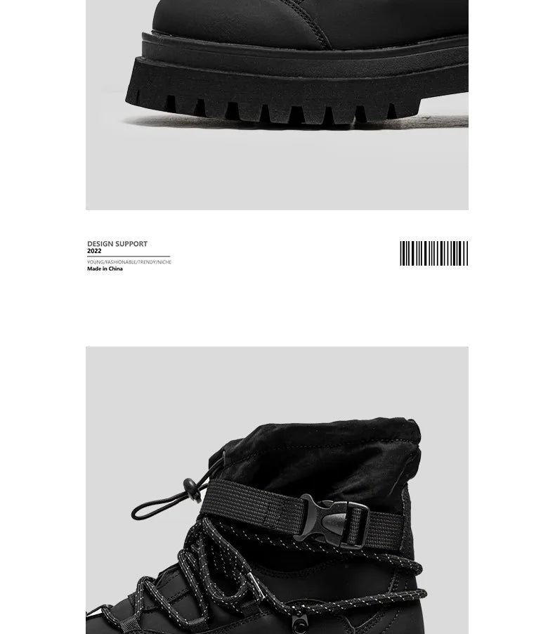 Men Platform Ankle Boots Fashion Personalized Strap Design Shoes Brand High Quality Motorcycle Boots Casual Outdoor Zipper Shoes