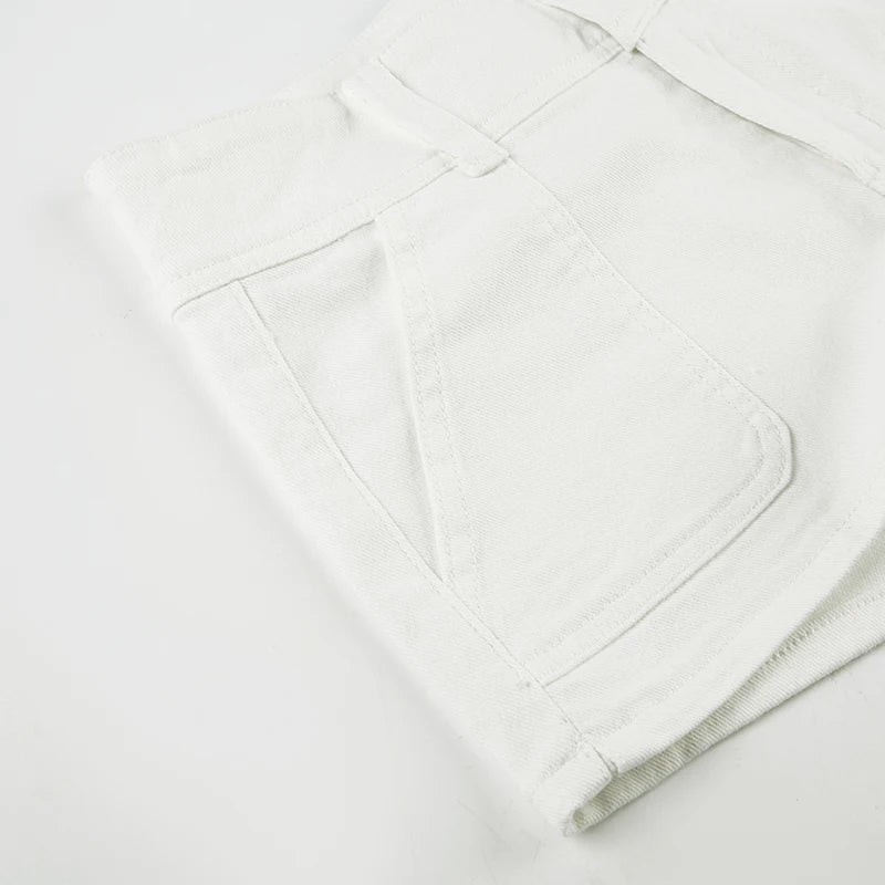 Y2K Women's Knitted White Shorts Pockets Sexy Low Rise Skinny Super Short Pants Streetwear Casual Summer Chic Basic Shorts Chic
