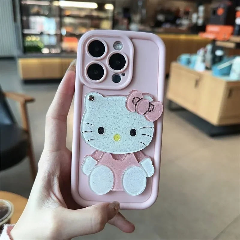 Cute Hello Kitty KT Cat Mirror Pink Bestie Phone Case For iPhone 16 15 14 13 12 11 Pro Max XR XS Max 7 8 Plus MINI Y2K Cover