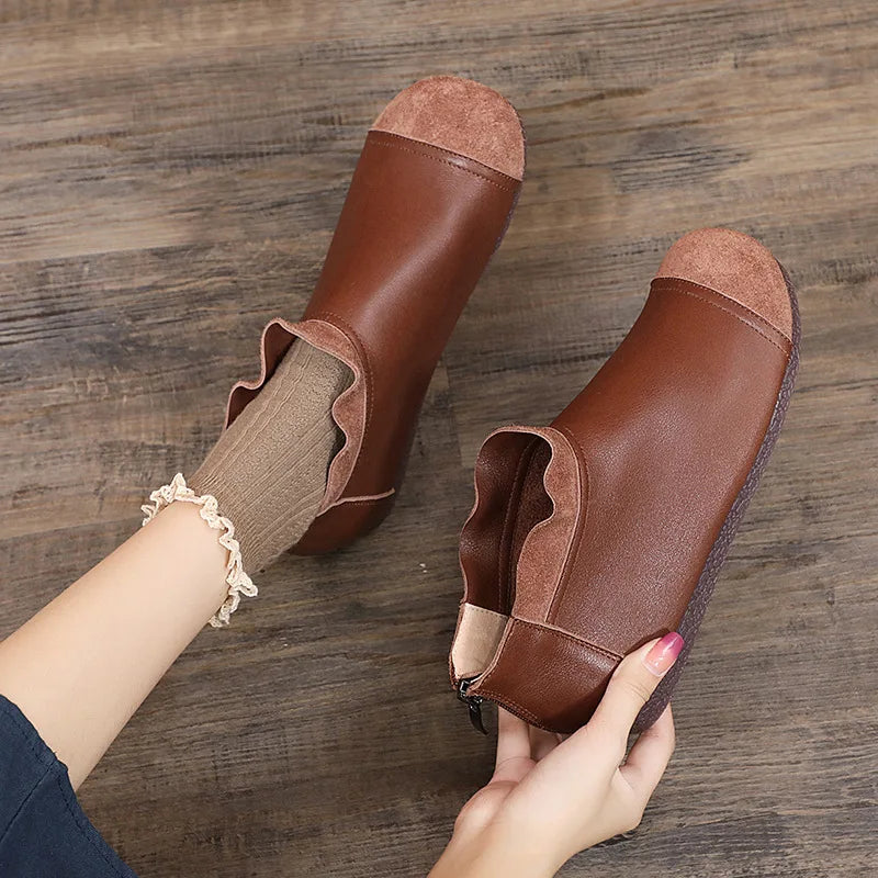 Careaymade-Genuine leather big size women's shoes,pure handmade Winter plush soft thick warm cotton boots women antiskid shoes