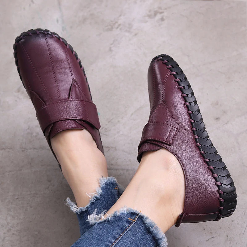 Ballet Flats Women Shoes Loafers Genuine Leather Woman Flats Slip On Women's Loafer Female Moccasins  Mom Work Shoes 35-42