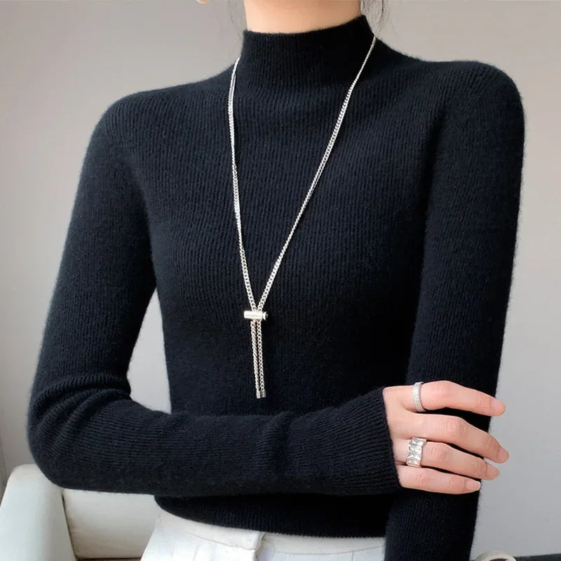 Female Slim Fit Women Sweater 2025 Autumn Winter Turtleneck Thickening Warm Soft Pullovers Ladies Solid Versatile Knitted Tops