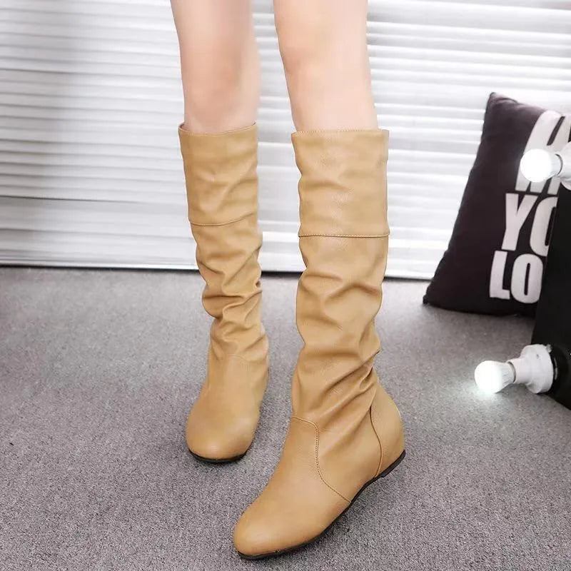 2024 Spring Autumn Mid-Calf Boots Women Flat Shoes Women High Boots Long Western Cowboy Boots Women Footwear Large size 35-43