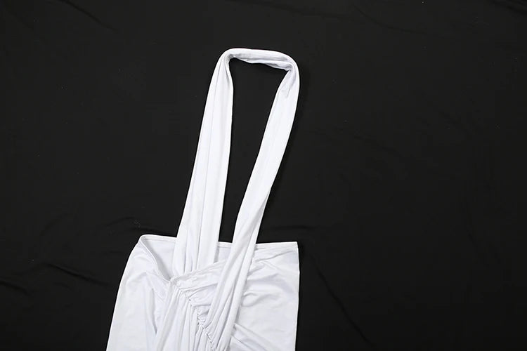 Nibber Irregular Hem Women Maxi Dress High Split Halter Deep V-neck Backless Folds Sexy Midnight Hipster Wild Clubwear Vestidos