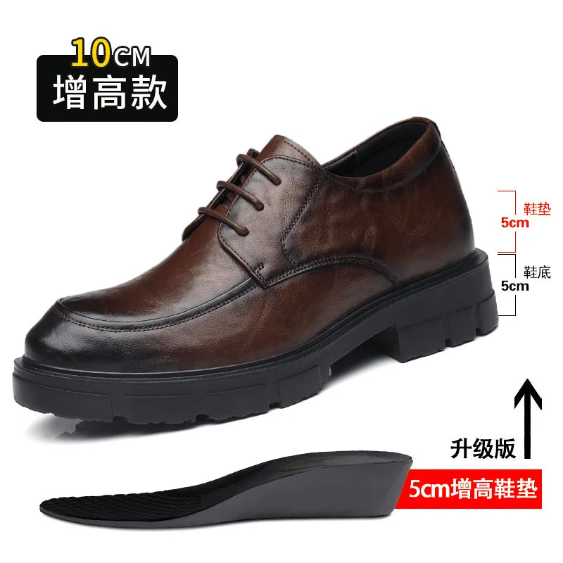 5 8 10 Cm Heel Leather Men's Dress Shoes Fashion Casual New Designer Cowhide Lace-up Platform Wedding Shoes for Man