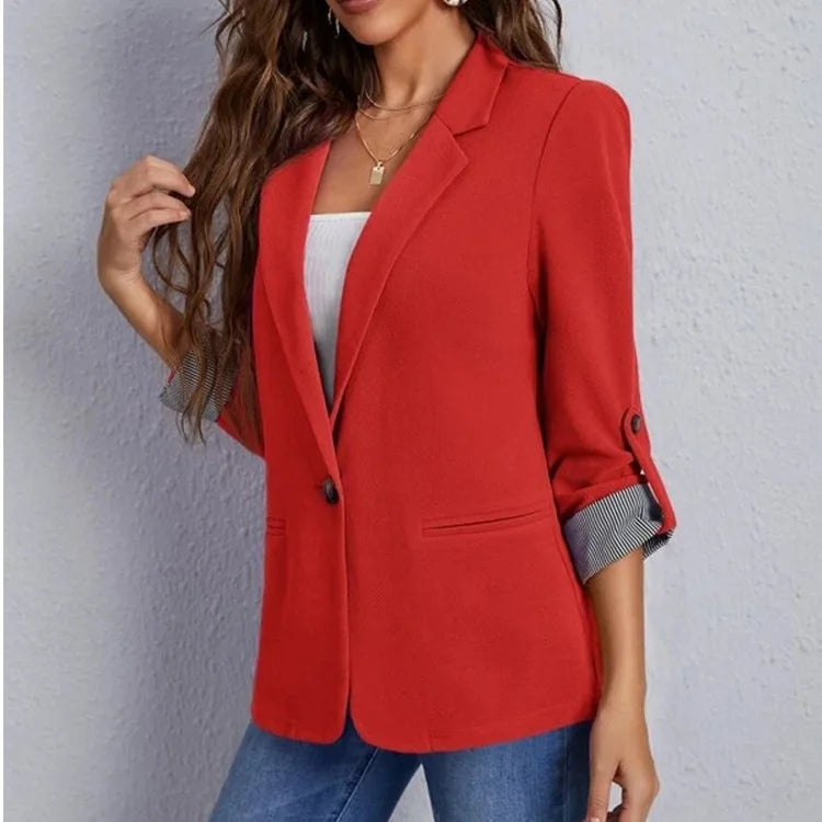 Women Autumn Winter Fashion Splicing Lapel Slim Cardigan Blazer Jacket Long Sleeve Casual
