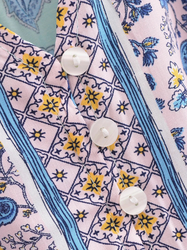 Boho Queens Women Wild Floral Print Deep V-neck Summer Bohemian Mini Dresses Robe Lady Short Sleeve Beach Boho Dress Vestidos