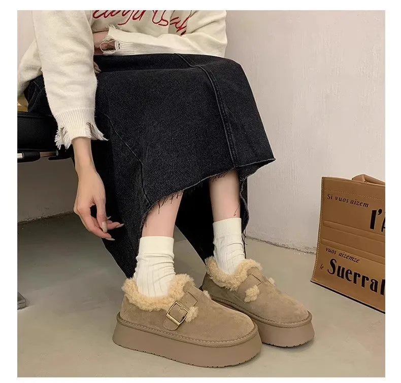 Winter Women's Shoes 2025 NewThick Soled Snow Boots for Women Plus Fleece Thickened Hair Cold Warm Birkenstock Cotton Shoes