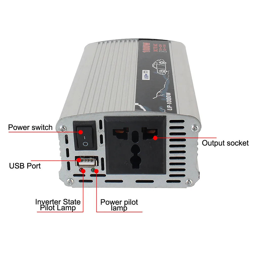 1000W Electronic Voltage Transformer Pure Sine Wave Power Inverter for Car Home Laptop Truck 12V to 110V 220V