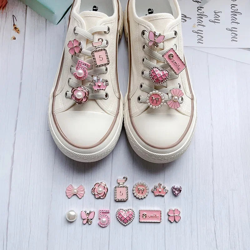 1 PCS Girls Pink Shoelace Charm Buckle Shoe Laces Charms for Sneakers Shoes Decorations Fashion DIY Shoelaces Accessories New