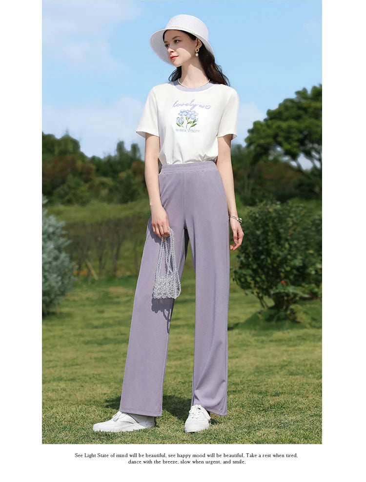I BELIEVE YOU Wide Leg Pants Women 2024 Spring Summer New High Drape Pants Elastic High Waist Knitted Casual Trousers 2241045612