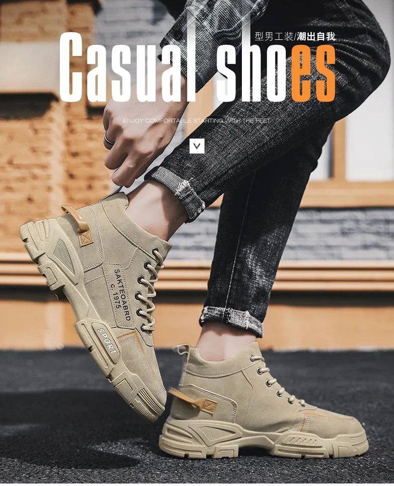 Men's Casual Boots Soft Sole Anti Slip Four Seasons Work Outdoor Botas Student Sports Boot Fashion Youth Versatile Trendy Boots