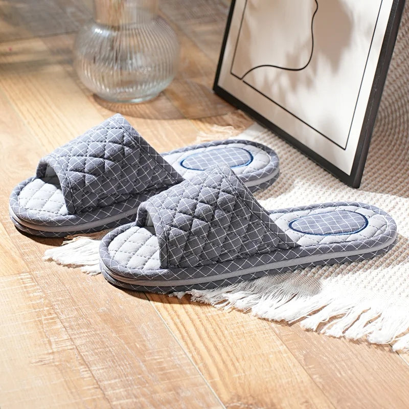 New Pure Cotton Thiened Tee-Layer Simple ex Soft Bot Noise Reduction Indoor Home Floor Slippers Couple Home oes
