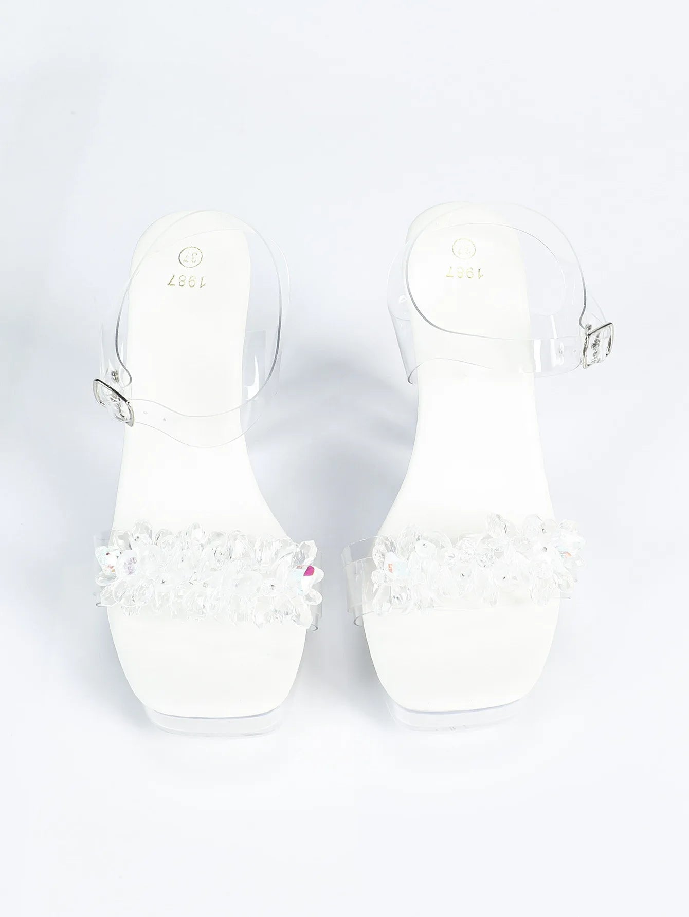 All Transparent PVC Shoes For Women Strange Style 12CM Summer Square Toe Platform High Heels White Crystal Evening Party Sandals