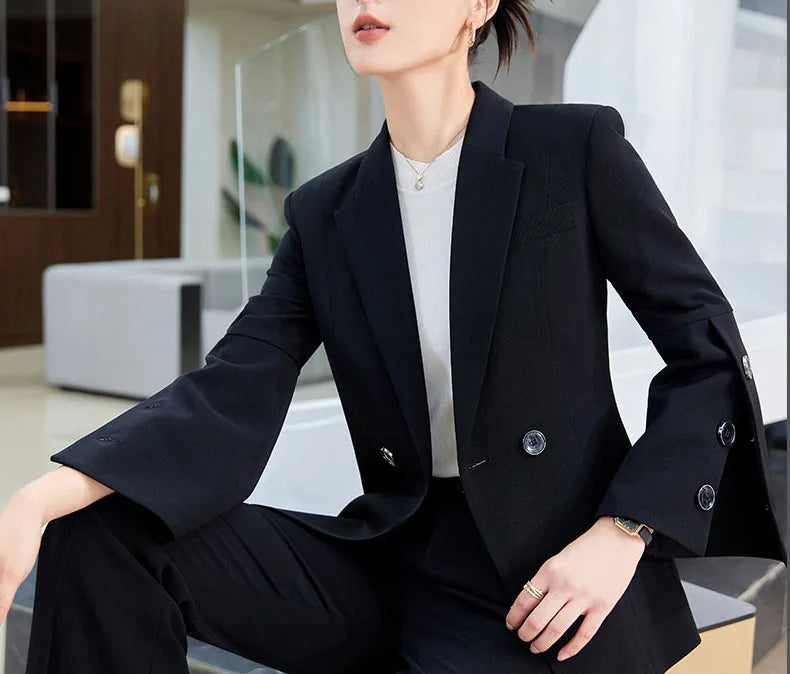 Yitimuceng Slim Blazers for Women 2024 Office Ladies New Fashion Long Sleeve Coats Solid Lapel Double Breasted Pant Suits