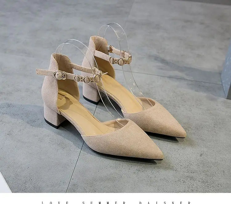 Small Size 31-34 Fashion Closed Toe Sandals Low Heeled Woman Ankle Strap Shoes Pointed Thick Heel Sandalias De Mujer Ladies Shoe