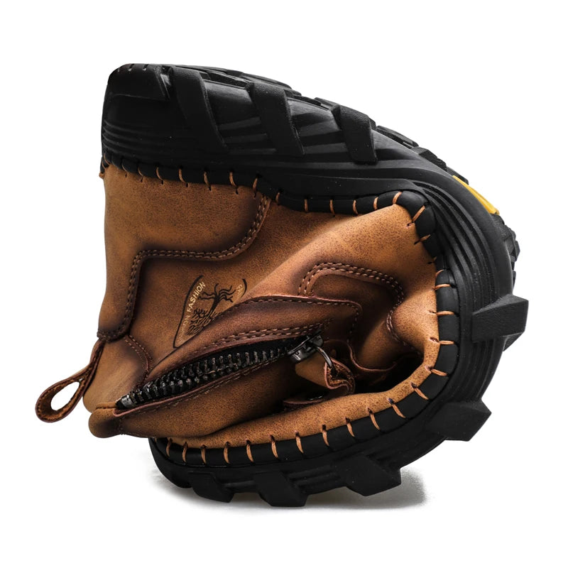 Men Boots Autumn Winter New Handmade High-top Casual Shoes Outdoor Non-slip Hiking Men Shoes Zipper Ankle Boots Plus Size 38-48