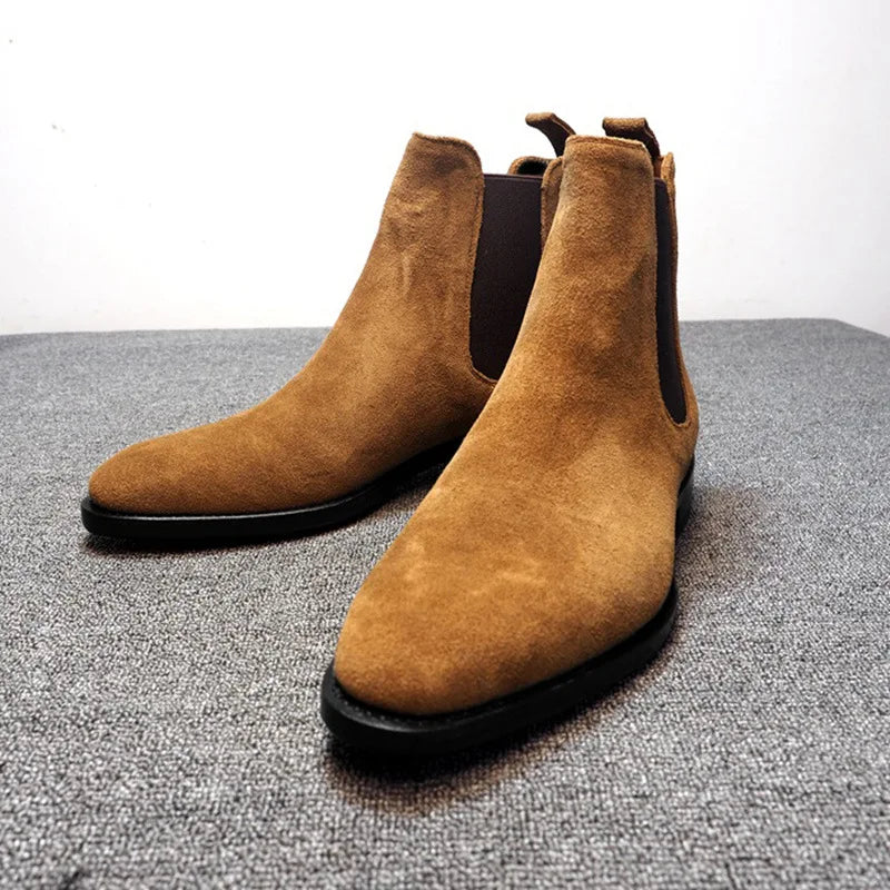 Autumn Winter Men Boot ANKLE Desert Boot New Deer Skin Chelsea Men's Boots Elastic Mid Tube Anti Velvet Shoes Men Shoes Grey