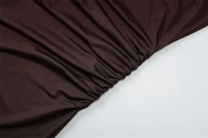 Mozision Irregular Ruched Sexy Maxi Dress For Women Elegant Autumn Inclined Shoulder Pleated Club Party Long Dresses Female