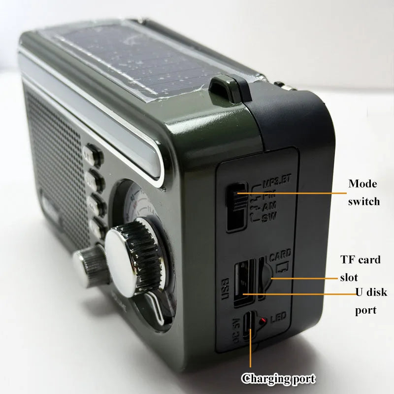 Portable Solar Charing Radio Mini FM AM SW Hand Crank Radios Receiver LED Flashlight Bluetooth Speaker Support TF Card U Disk