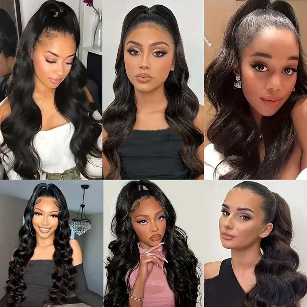 Body Wave Ponytail Extensions For Women 100% Real Human HairNatural Black Clip in Drawstring Ponytail Hair Extensions 10-26 Inch