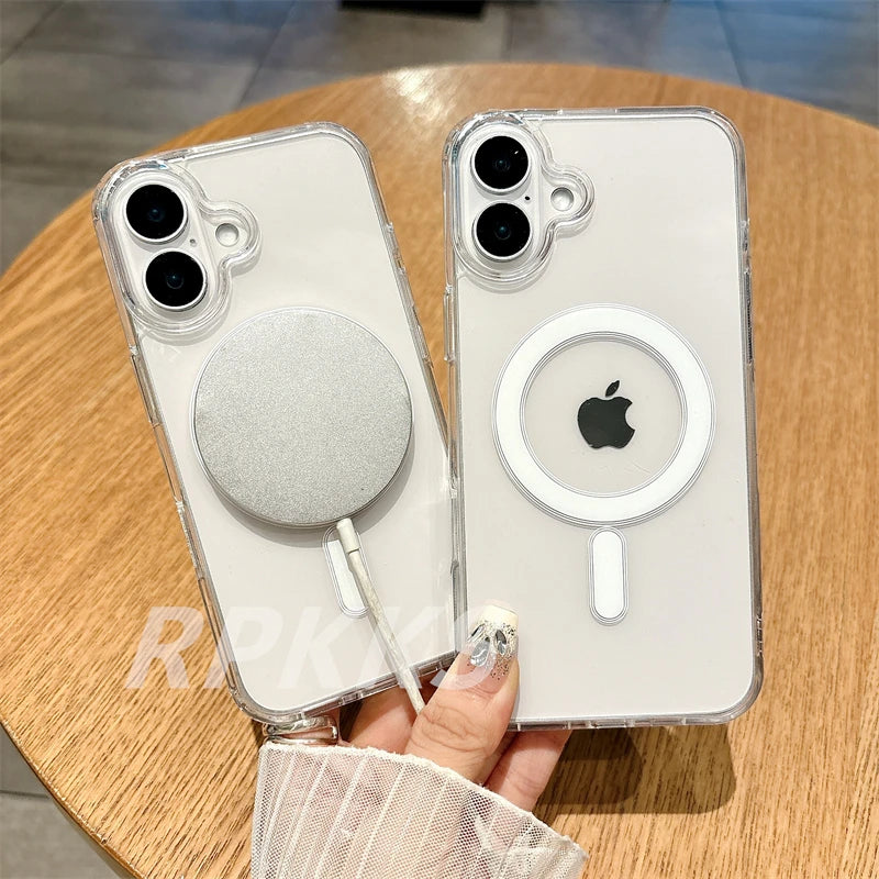 Transparent For Magsafe Magnetic Wireless Charge Case For iphone 11 12 13 14 15 16 17 Pro XS Max XR 16e 17 Air Hard Acryli Cover