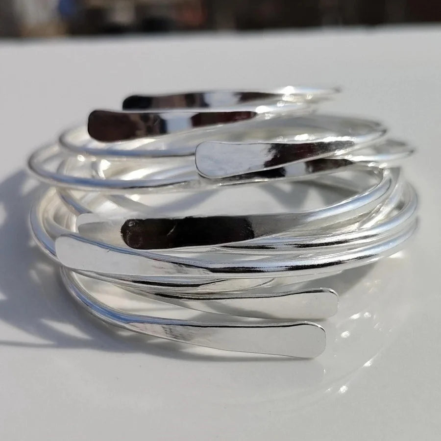 5Pcs/Set Vintage Boho Style Adjustable Silver Cuff Bangles for Women - Zinc Alloy Stacking Bracelets for Daily Wear