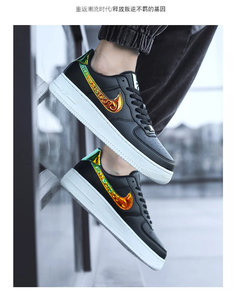 Aj1 Men's Air Force One Men's Shoes Video Game Pixel White Laser Joint Low-Top Sneakers Casual White Shoes