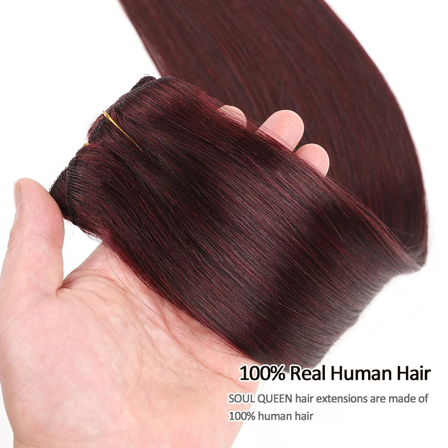 Burgundy Clip In Hair Extensions Real Human Hair 70g 7pcs Wine Red Human Hair Lace Doublet Weft Remy Hair Cosplay Extensions