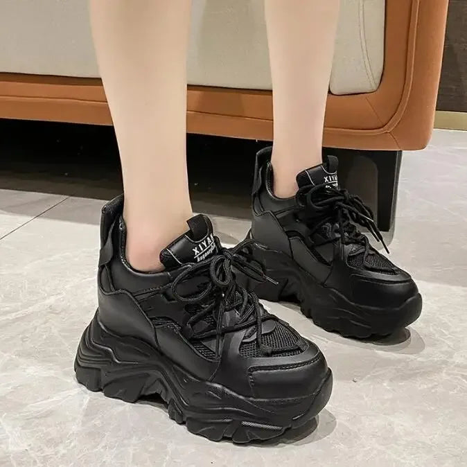 Autumn Orange Platform Sneakers Thick Sole Wedge Heels Women Casual Shoes Lace-up Slip On 2025 Ladies Height Increasing Shoes