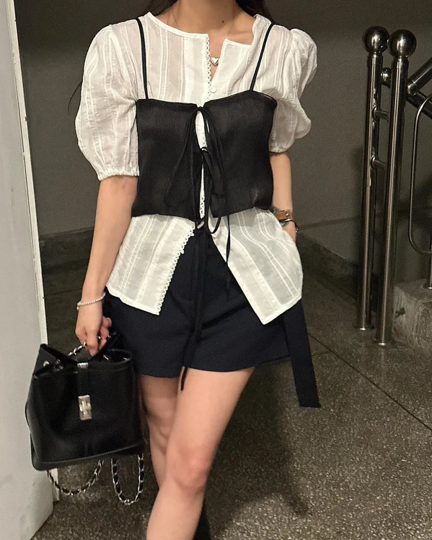 Chic Summer Loose ort Svel Vest Women's Faion Design Collar Tied Casual Versatile Layering Top Chinese Brand