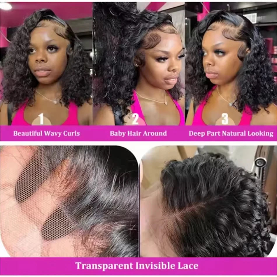 Pixie Cut Short Curly Bob Deep Water Wave Wigs 100% Human Hair 13x4 Transparent Lace Frontal Wig Lace Front Wigs Top Quality