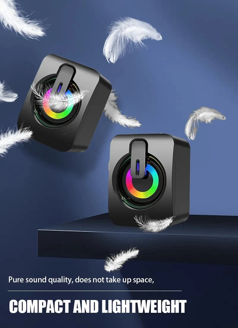 USB Powered Speaker Portable MiniSubwoofer With RGB Lights Volume Control 3.5mm AUX-in HiFi Stereo Sound Desk Audio System