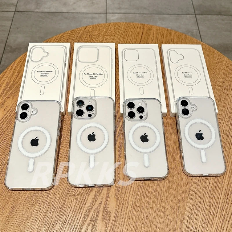 Transparent For Magsafe Magnetic Wireless Charge Case For iphone 11 12 13 14 15 16 17 Pro XS Max XR 16e 17 Air Hard Acryli Cover