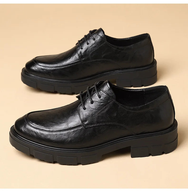 5 8 10 Cm Heel Leather Men's Dress Shoes Fashion Casual New Designer Cowhide Lace-up Platform Wedding Shoes for Man