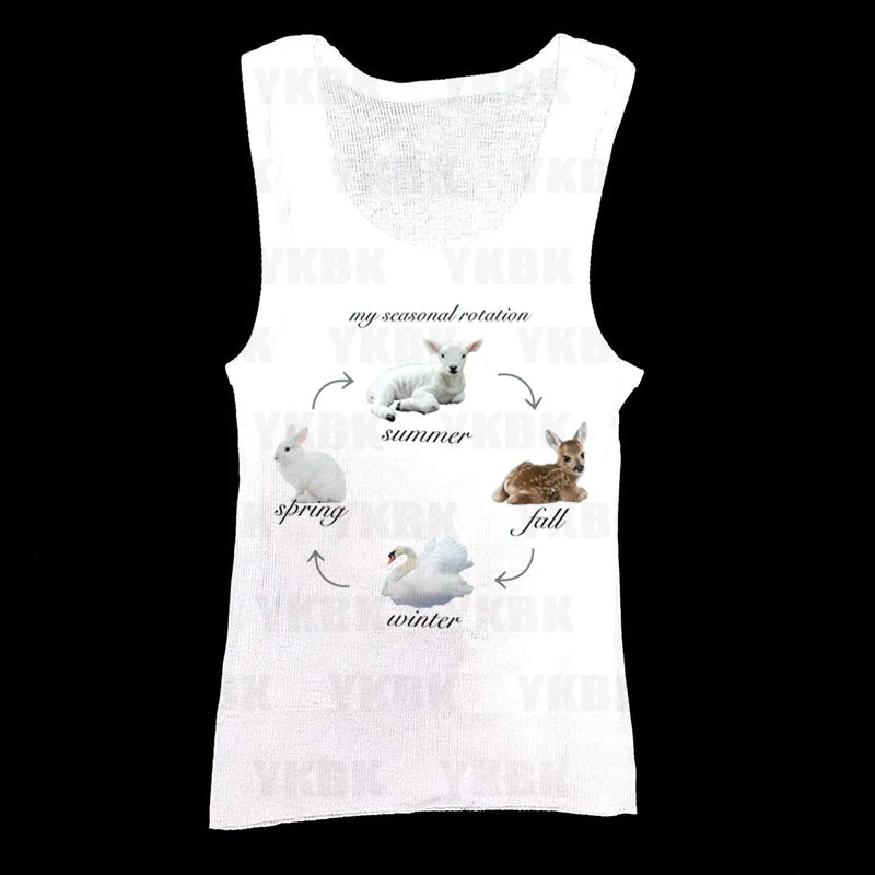 Print Long Sleeve Tank Top T Shirt Y2K Casual Animal Women Baby Cute Punk Crop Top Harajuku Fashion Vest Tee 90s Street Outfits