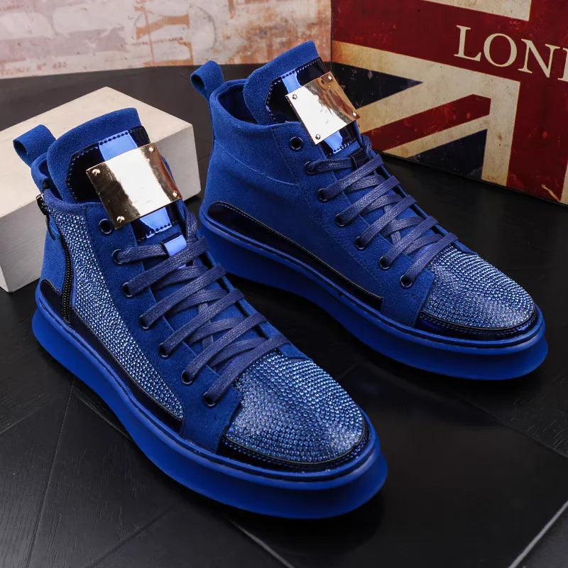 Luxury men's ankle boots Trend sports casual shoes High top board shoes Youth rhinestone casual shoes