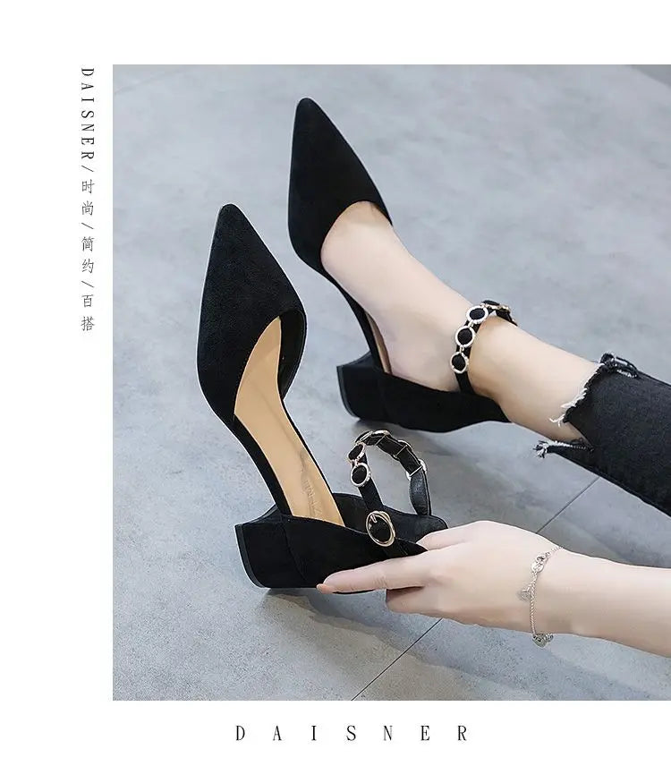 Small Size 31-34 Fashion Closed Toe Sandals Low Heeled Woman Ankle Strap Shoes Pointed Thick Heel Sandalias De Mujer Ladies Shoe