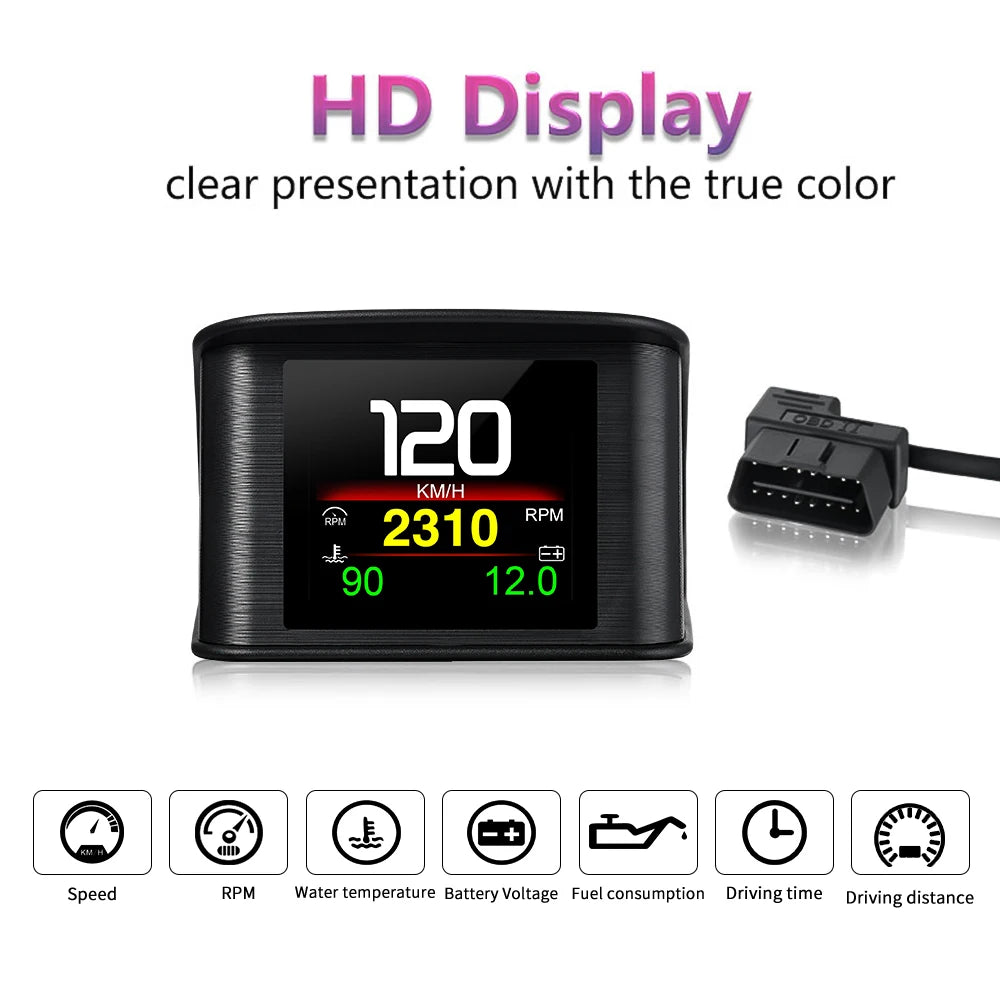 P10 Pro Head Up Display On-board Computer Car Digital OBD2 Mileage OBD Driving Computer Display Speedometer Temperature Gauge