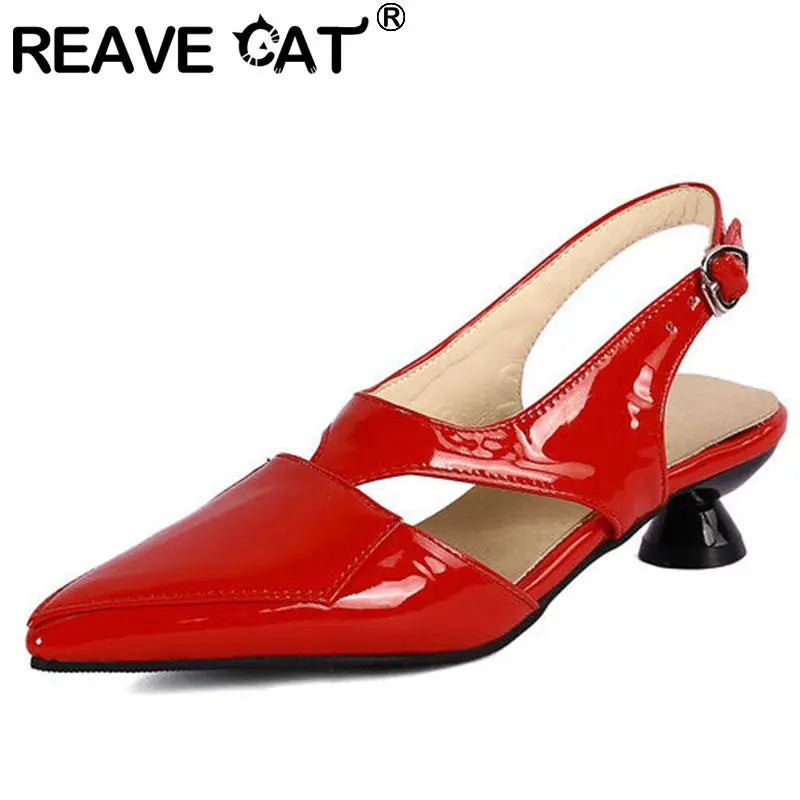 REAVE CAT 2022 Ladies Sandals Pointed Toe Heels Buckle Straps Size 33-45 Black Red Elegant S3691