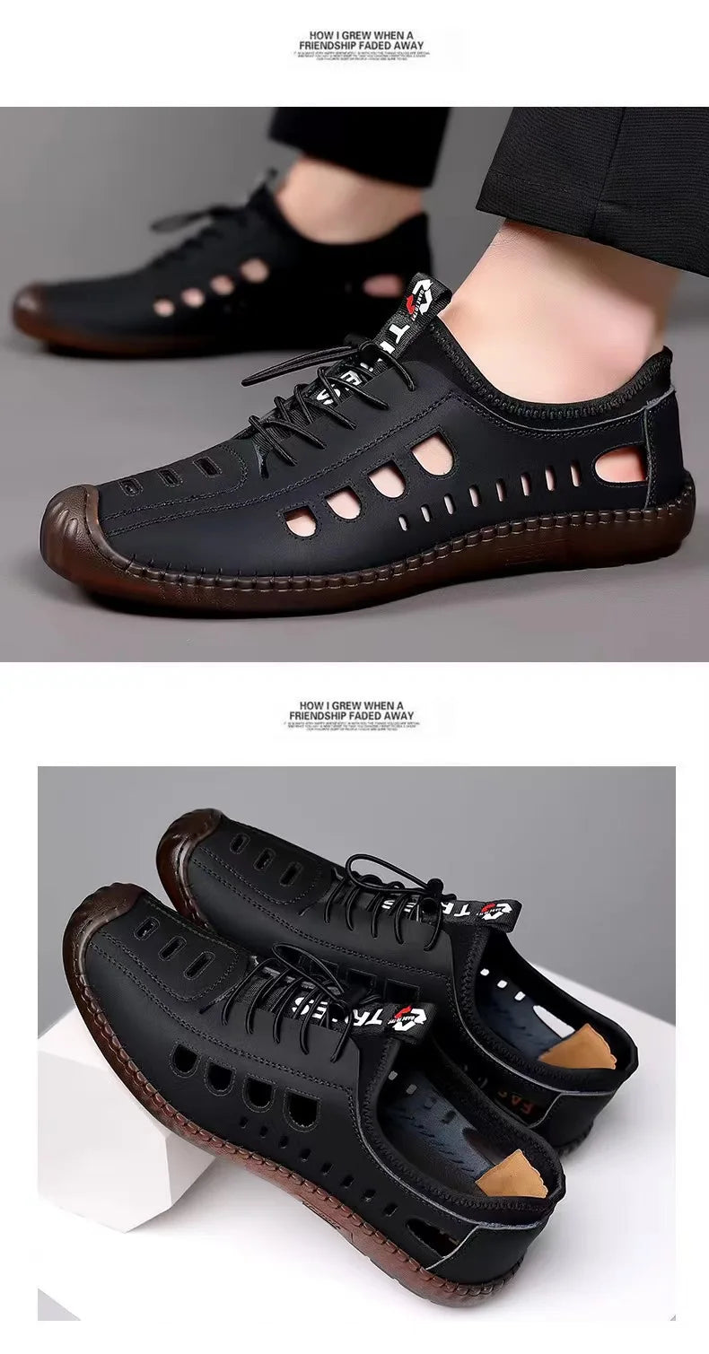 Men's Casual Sandals Fashion Hollow Out Breathable Shoes Summer Flat Business Soft Bottom  Sandalias Outdoor Beach Shoes