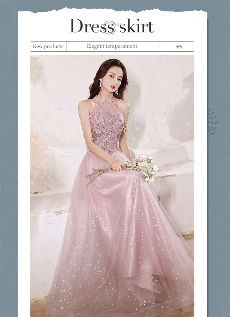 Luxury High Quality Pink Evening Dress 2025  For Prom Summer Autumn Temperament Socialite Senior Party Dress For Women
