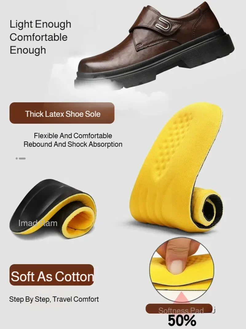 Black Men's Business Shoes Outdoor Soft Sole Breathable Thick Sole Leather Shoes Spring and Autumn Low-top Slip-on Casual Shoes